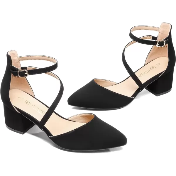 imageDREAM PAIRS Womens Closed Pointed Toe Low Chunky Heels Pumps Ankle Strap Wedding Business Dressy ShoesBlacknubuck