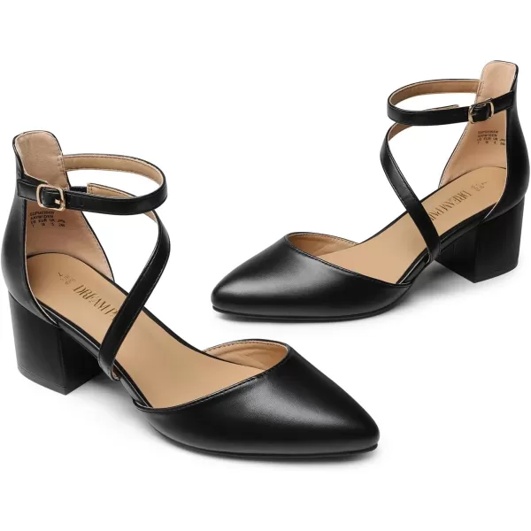 imageDREAM PAIRS Womens Closed Pointed Toe Low Chunky Heels Pumps Ankle Strap Wedding Business Dressy ShoesBlackpu