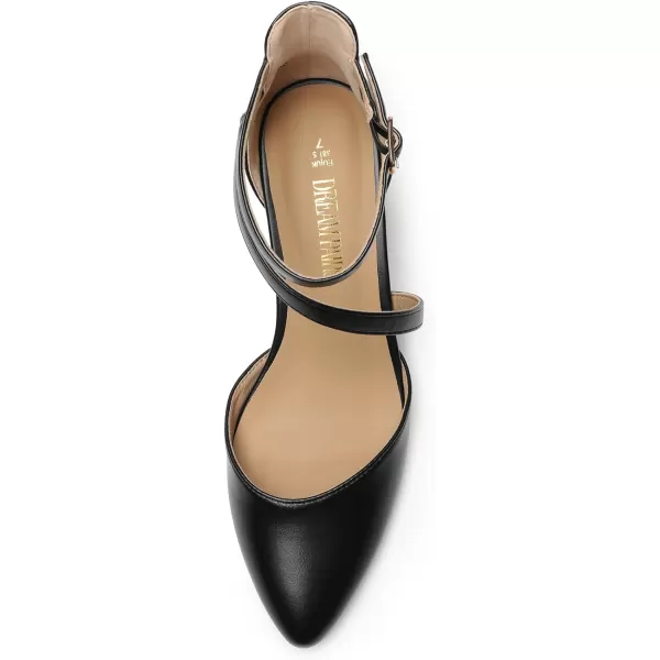 imageDREAM PAIRS Womens Closed Pointed Toe Low Chunky Heels Pumps Ankle Strap Wedding Business Dressy ShoesBlackpu