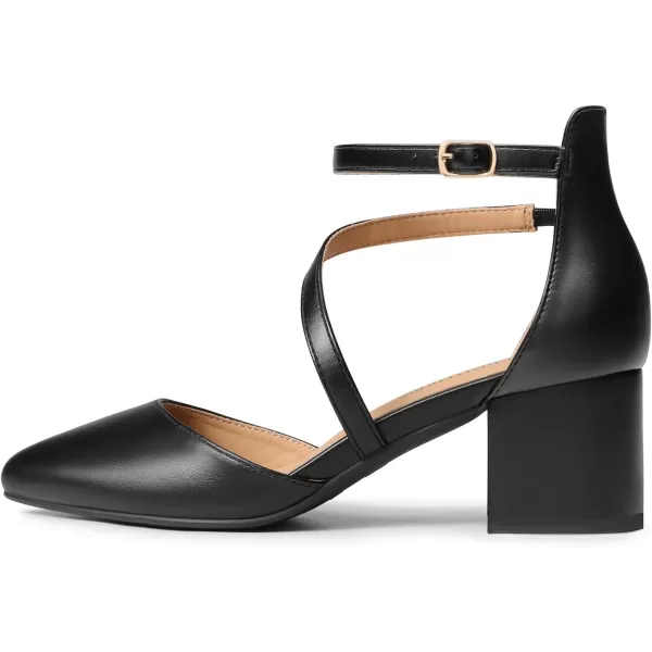 imageDREAM PAIRS Womens Closed Pointed Toe Low Chunky Heels Pumps Ankle Strap Wedding Business Dressy ShoesBlackpu