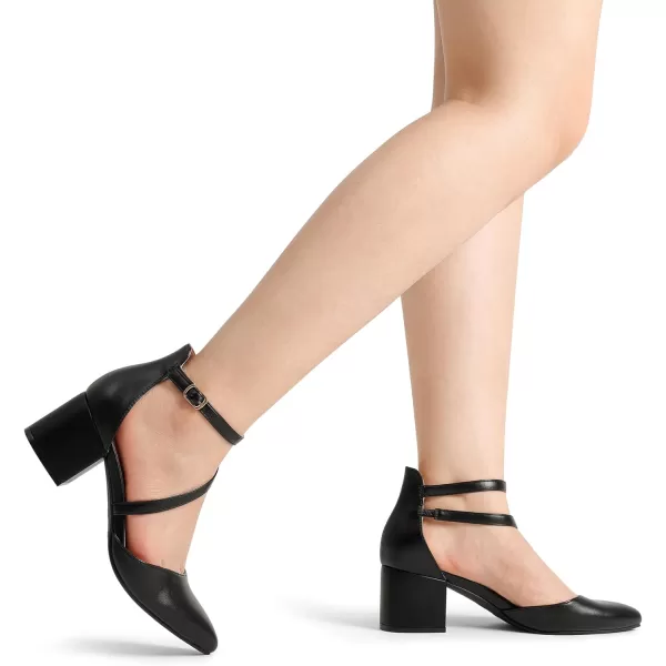 imageDREAM PAIRS Womens Closed Pointed Toe Low Chunky Heels Pumps Ankle Strap Wedding Business Dressy ShoesBlackpu
