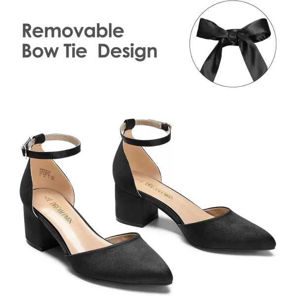 imageDREAM PAIRS Womens Closed Pointed Toe Low Chunky Heels Pumps Ankle Strap Wedding Business Dressy ShoesBlacksatin