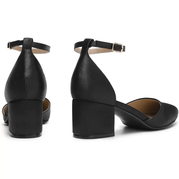 imageDREAM PAIRS Womens Closed Pointed Toe Low Chunky Heels Pumps Ankle Strap Wedding Business Dressy ShoesBlacksatin