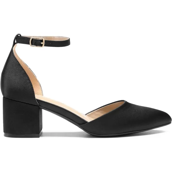 imageDREAM PAIRS Womens Closed Pointed Toe Low Chunky Heels Pumps Ankle Strap Wedding Business Dressy ShoesBlacksatin