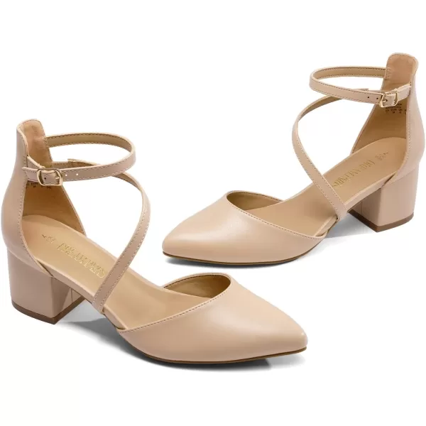 imageDREAM PAIRS Womens Closed Pointed Toe Low Chunky Heels Pumps Ankle Strap Wedding Business Dressy ShoesNudepu