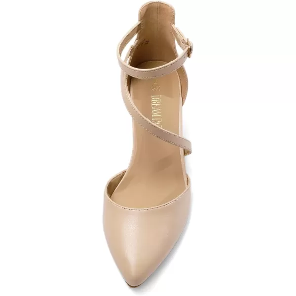imageDREAM PAIRS Womens Closed Pointed Toe Low Chunky Heels Pumps Ankle Strap Wedding Business Dressy ShoesNudepu