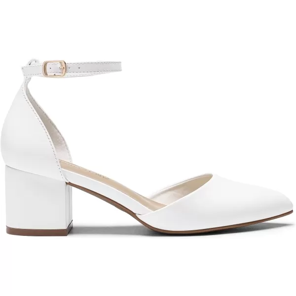 imageDREAM PAIRS Womens Closed Pointed Toe Low Chunky Heels Pumps Ankle Strap Wedding Business Dressy ShoesWhite