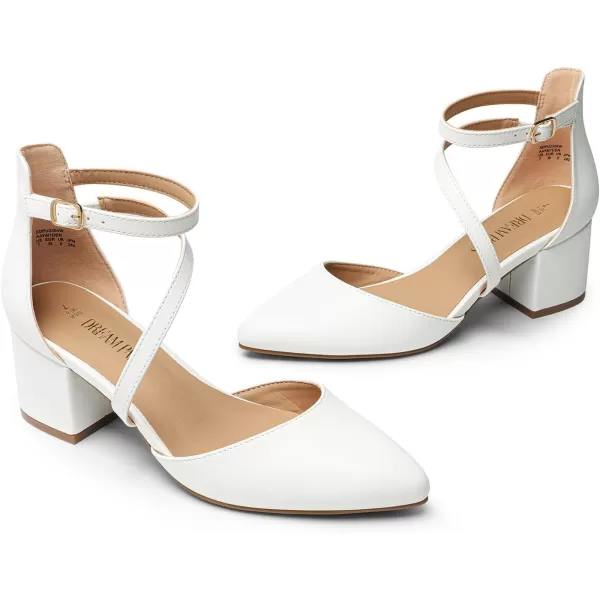 imageDREAM PAIRS Womens Closed Pointed Toe Low Chunky Heels Pumps Ankle Strap Wedding Business Dressy ShoesWhitepu