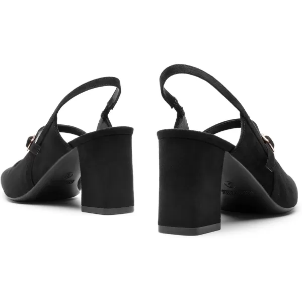 imageDREAM PAIRS Womens Closed Toe Chunky High Heels Mary Jane Block Square Toe Slingback Strappy Dress Work Pumps ShoesBlacksuede