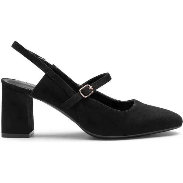 imageDREAM PAIRS Womens Closed Toe Chunky High Heels Mary Jane Block Square Toe Slingback Strappy Dress Work Pumps ShoesBlacksuede