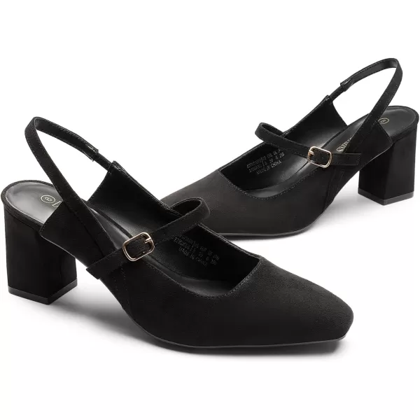 imageDREAM PAIRS Womens Closed Toe Chunky High Heels Mary Jane Block Square Toe Slingback Strappy Dress Work Pumps ShoesBlacksuede