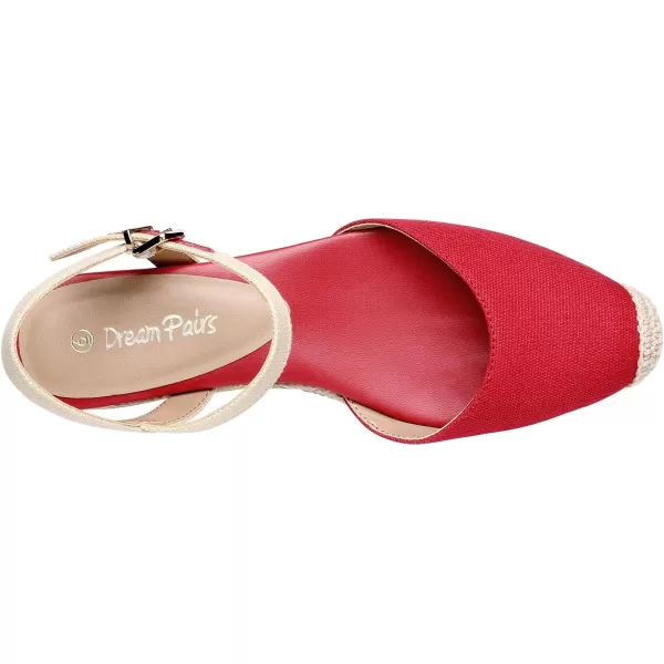 imageDREAM PAIRS Womens Closed Toe Elastic Ankle Strap Espadrilles Wedge SandalsRed