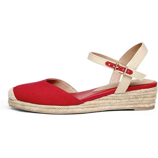 imageDREAM PAIRS Womens Closed Toe Elastic Ankle Strap Espadrilles Wedge SandalsRed