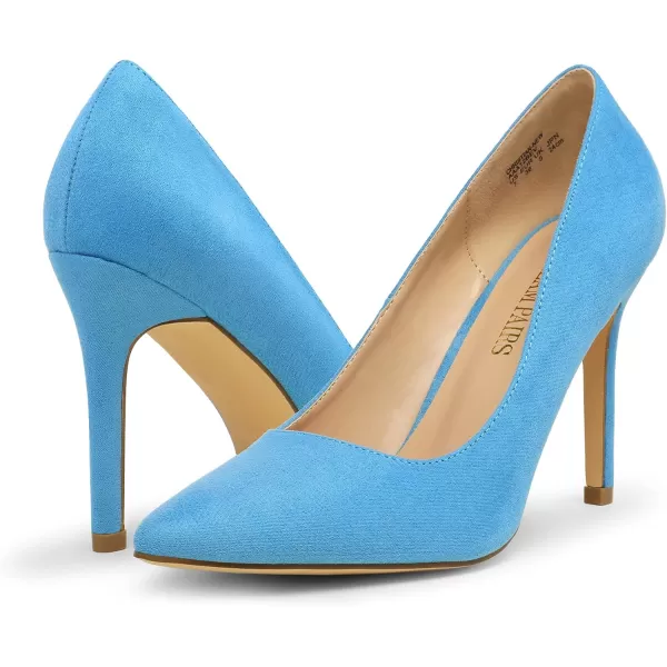 imageDREAM PAIRS Womens Closed Toe High Heels Dress Pointed Toe Wedding Pump ShoesBlue Suede