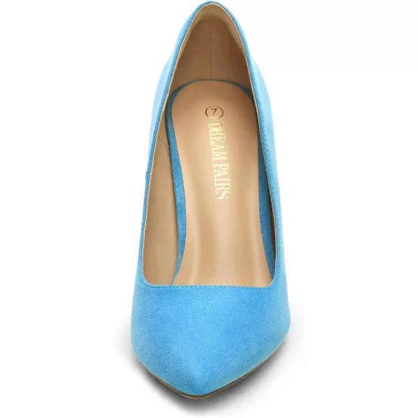 imageDREAM PAIRS Womens Closed Toe High Heels Dress Pointed Toe Wedding Pump ShoesBlue Suede
