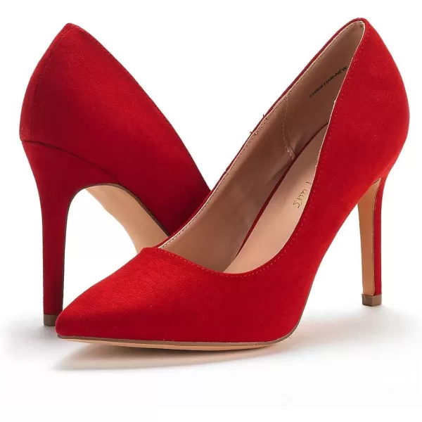 imageDREAM PAIRS Womens Closed Toe High Heels Dress Pointed Toe Wedding Pump ShoesRed Suede