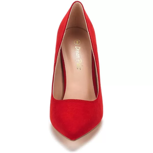 imageDREAM PAIRS Womens Closed Toe High Heels Dress Pointed Toe Wedding Pump ShoesRed Suede