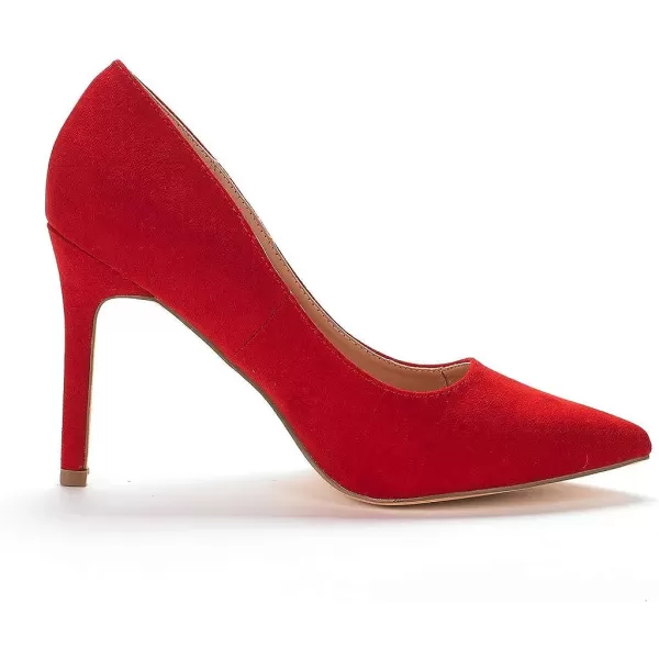 imageDREAM PAIRS Womens Closed Toe High Heels Dress Pointed Toe Wedding Pump ShoesRed Suede