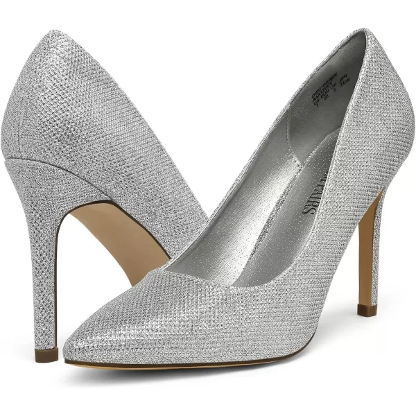 imageDREAM PAIRS Womens Closed Toe High Heels Dress Pointed Toe Wedding Pump ShoesSilver Glitter