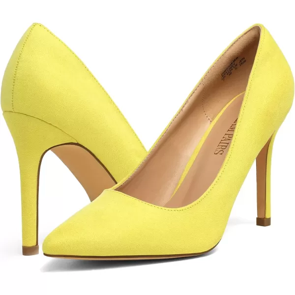 imageDREAM PAIRS Womens Closed Toe High Heels Dress Pointed Toe Wedding Pump ShoesYellow Suede