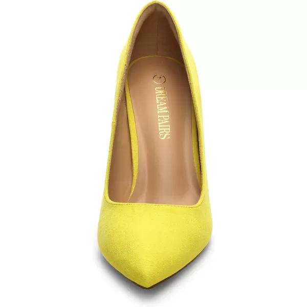 imageDREAM PAIRS Womens Closed Toe High Heels Dress Pointed Toe Wedding Pump ShoesYellow Suede