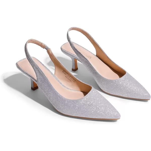 imageDREAM PAIRS Womens Closed Toe Kitten Heels Pointed Toe Slingback Low Heels Dress Bridal Wedding Pumps ShoesSilverglitter