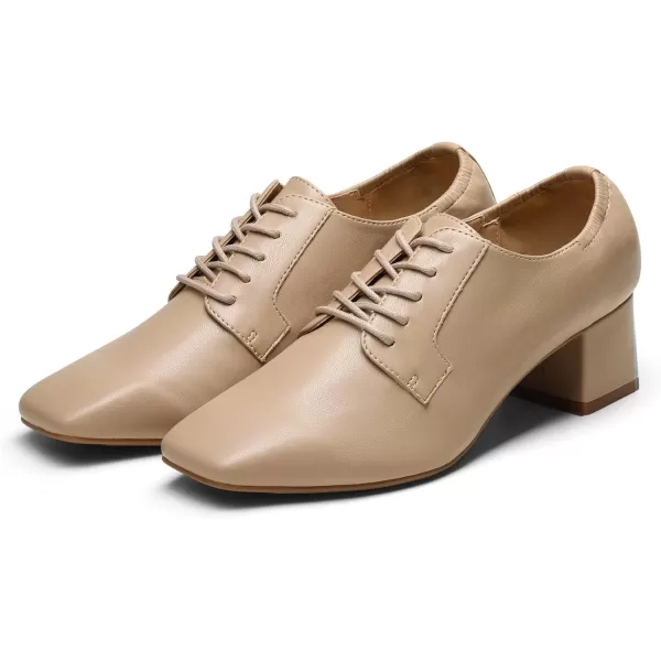 imageDREAM PAIRS Womens Closed Toe LaceUp Chunky Pumps Low Block Square Toe Heels Dress Classic Vintage Oxfords ShoesDark NudePu