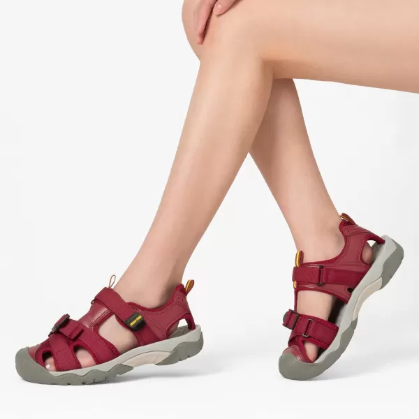 imageDREAM PAIRS Womens Closed Toe Sport Hiking SandalsSummer Outdoor Comfortable Walking Water SandalsBurgundy