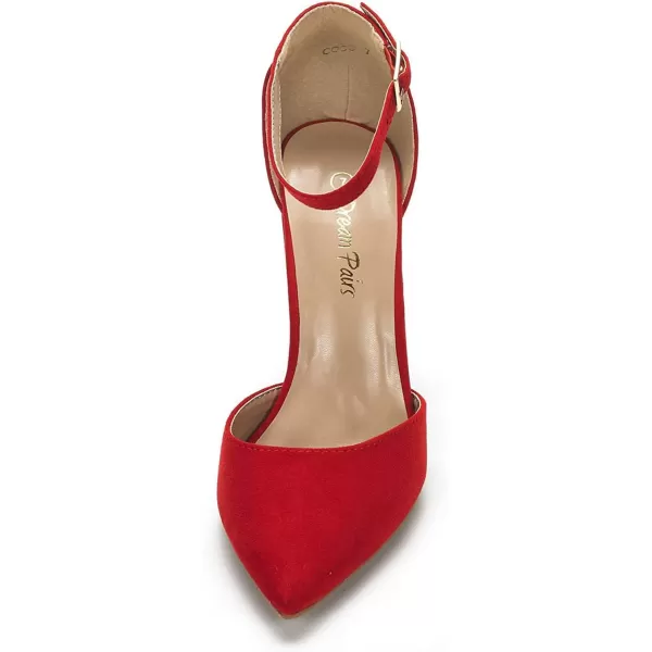 imageDREAM PAIRS Womens Coco Pointed Toe High Heels Pump ShoesRed Suede