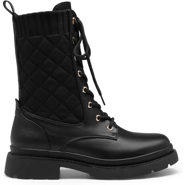 imageDREAM PAIRS Womens Combat Boots Lace Up Leather Ankle Booties Lug SolePlatform Mid Calf BootsBlack