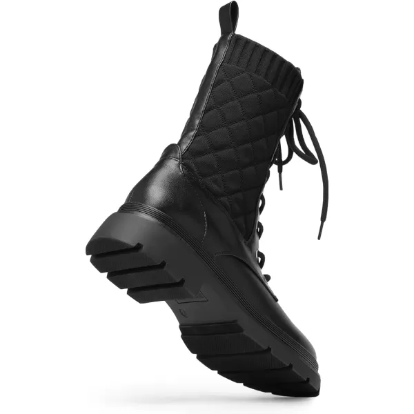 imageDREAM PAIRS Womens Combat Boots Lace Up Leather Ankle Booties Lug SolePlatform Mid Calf BootsBlack