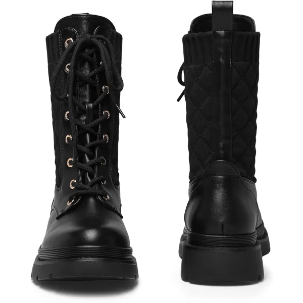 imageDREAM PAIRS Womens Combat Boots Lace Up Leather Ankle Booties Lug SolePlatform Mid Calf BootsBlack