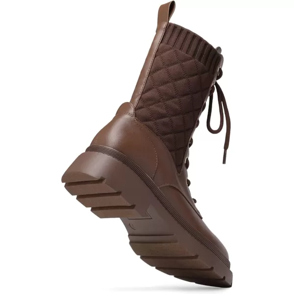 imageDREAM PAIRS Womens Combat Boots Lace Up Leather Ankle Booties Lug SolePlatform Mid Calf BootsBrown