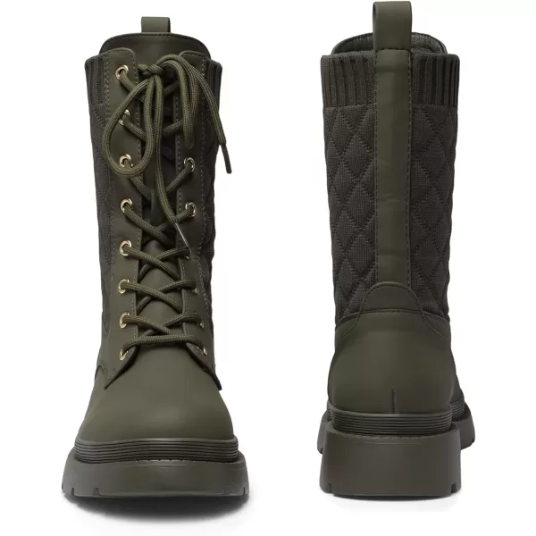 imageDREAM PAIRS Womens Combat Boots Lace Up Leather Ankle Booties Lug SolePlatform Mid Calf BootsDark Green