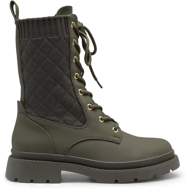imageDREAM PAIRS Womens Combat Boots Lace Up Leather Ankle Booties Lug SolePlatform Mid Calf BootsDark Green