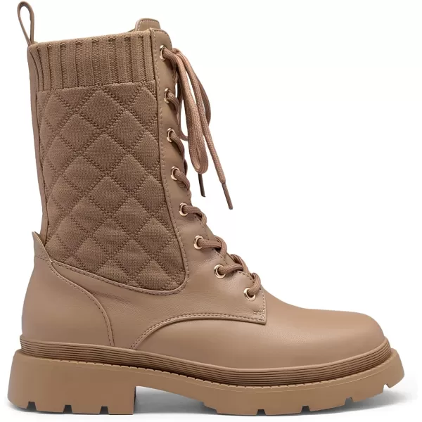 imageDREAM PAIRS Womens Combat Boots Lace Up Leather Ankle Booties Lug SolePlatform Mid Calf BootsKhaki