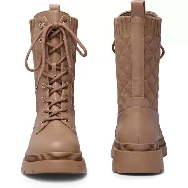 imageDREAM PAIRS Womens Combat Boots Lace Up Leather Ankle Booties Lug SolePlatform Mid Calf BootsKhaki