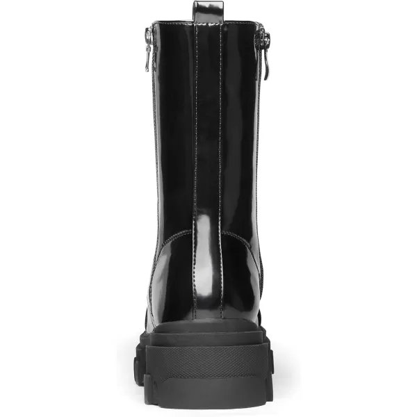 imageDREAM PAIRS Womens Combat Boots Lace up Mid Calf Boots Low Heel Chunky Platform Lug Sole BootsBlack