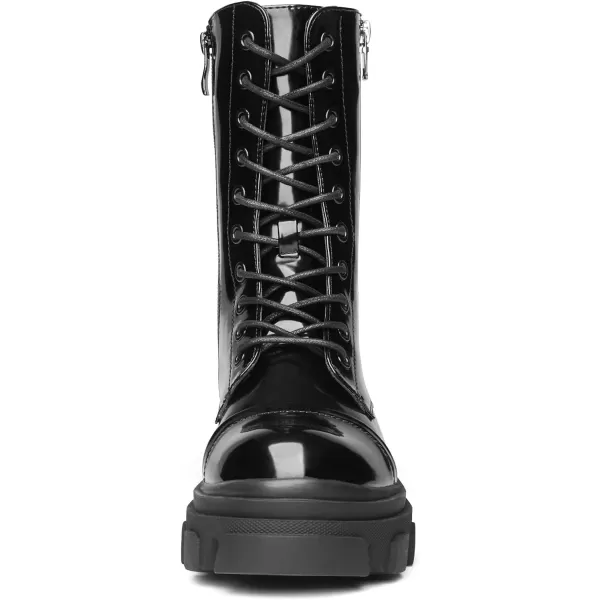 imageDREAM PAIRS Womens Combat Boots Lace up Mid Calf Boots Low Heel Chunky Platform Lug Sole BootsBlack