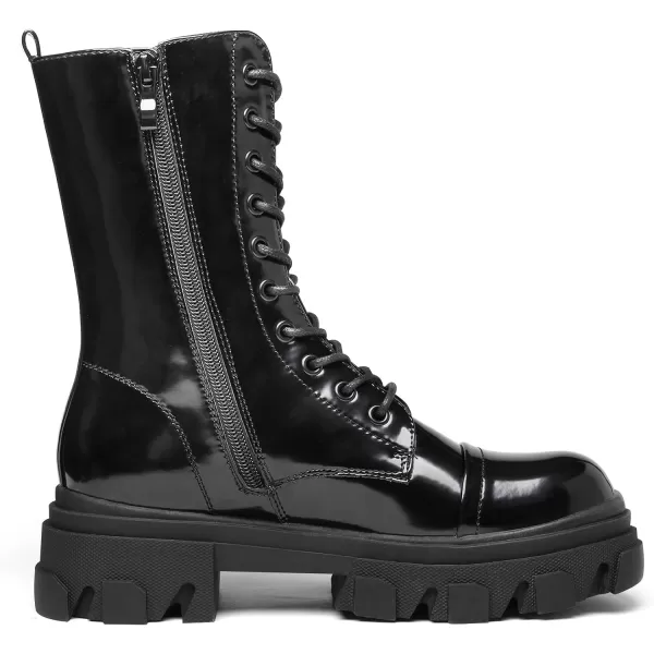 imageDREAM PAIRS Womens Combat Boots Lace up Mid Calf Boots Low Heel Chunky Platform Lug Sole BootsBlack