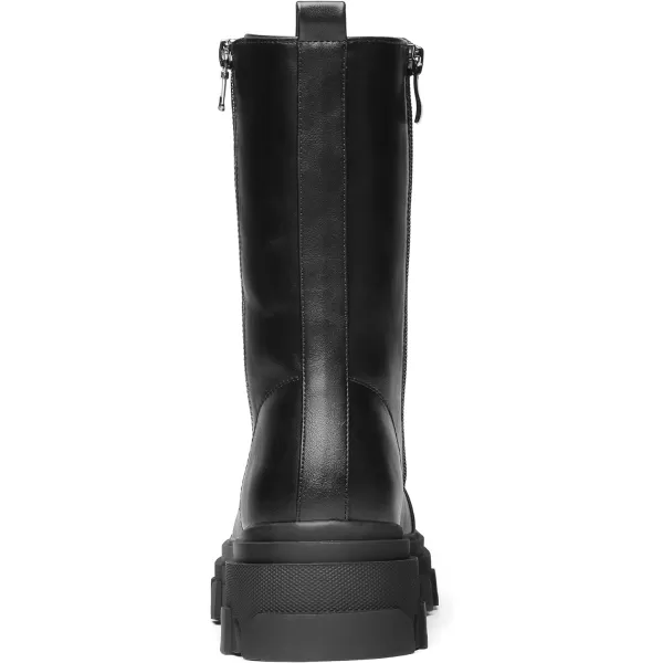 imageDREAM PAIRS Womens Combat Boots Lace up Mid Calf Boots Low Heel Chunky Platform Lug Sole BootsBlackPu