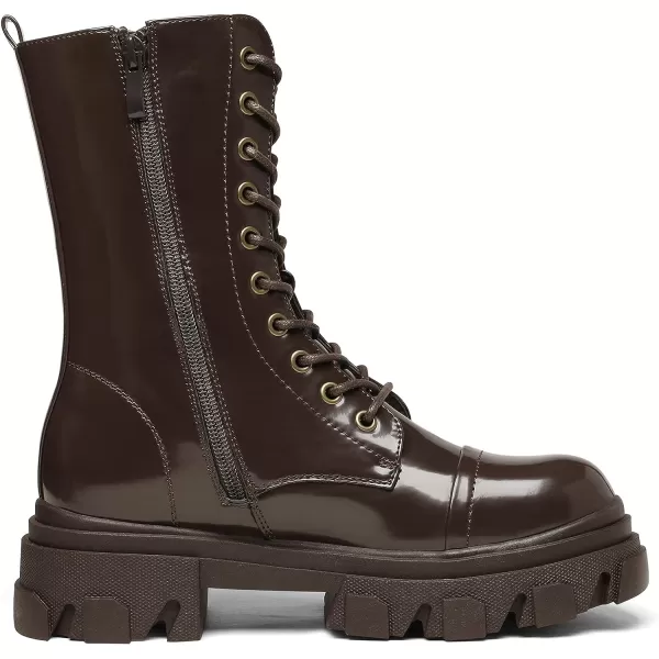 imageDREAM PAIRS Womens Combat Boots Lace up Mid Calf Boots Low Heel Chunky Platform Lug Sole BootsBrown
