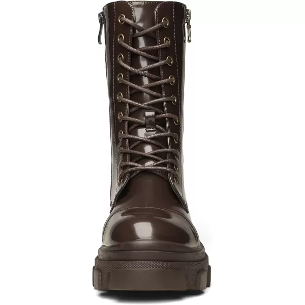 imageDREAM PAIRS Womens Combat Boots Lace up Mid Calf Boots Low Heel Chunky Platform Lug Sole BootsBrown