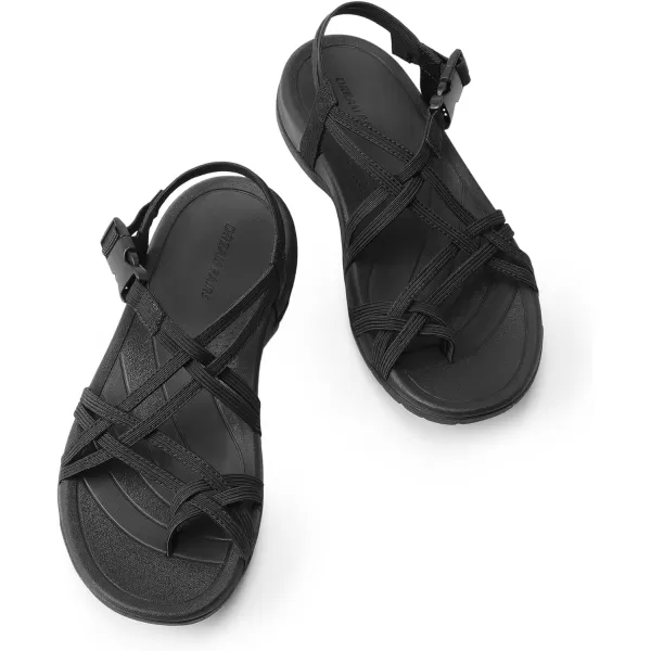 imageDREAM PAIRS Womens Comfort Walking Sport Athletic Sandals With Arch Support Elastic Strap Casual Hiking Outdoor Beach Summer ShoesAll Black