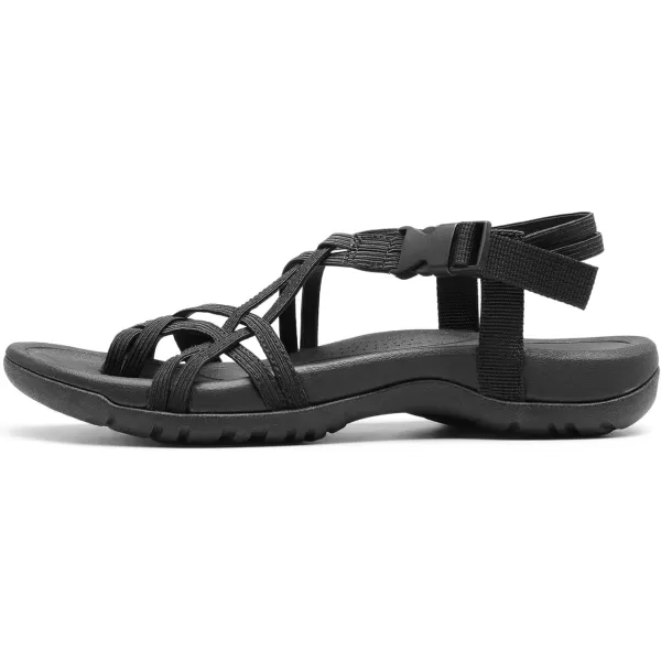 imageDREAM PAIRS Womens Comfort Walking Sport Athletic Sandals With Arch Support Elastic Strap Casual Hiking Outdoor Beach Summer ShoesAll Black