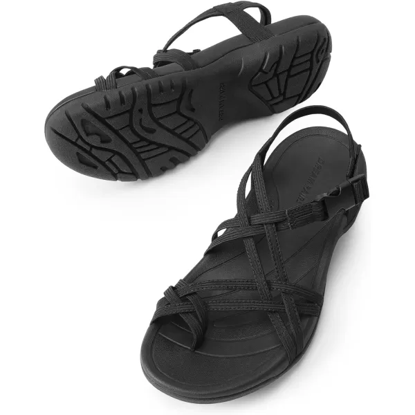 imageDREAM PAIRS Womens Comfort Walking Sport Athletic Sandals With Arch Support Elastic Strap Casual Hiking Outdoor Beach Summer ShoesAll Black