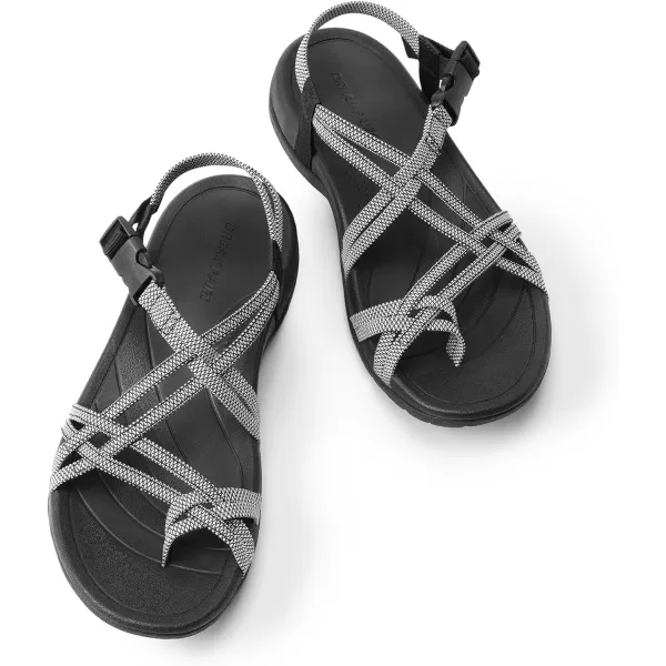 imageDREAM PAIRS Womens Comfort Walking Sport Athletic Sandals With Arch Support Elastic Strap Casual Hiking Outdoor Beach Summer ShoesBlackWhite
