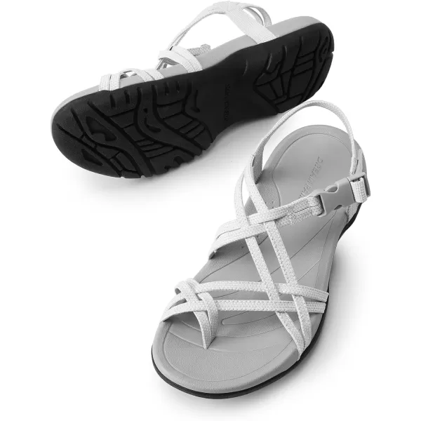 imageDREAM PAIRS Womens Comfort Walking Sport Athletic Sandals With Arch Support Elastic Strap Casual Hiking Outdoor Beach Summer ShoesLight Grey