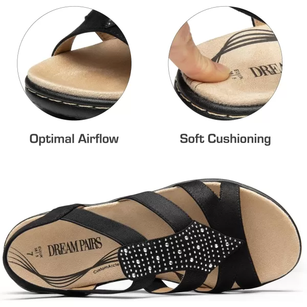 imageDREAM PAIRS Womens Comfortable Arch Support Dressy Flat Sandals Elastic Open Toe Walking Sandals for SummerBlack