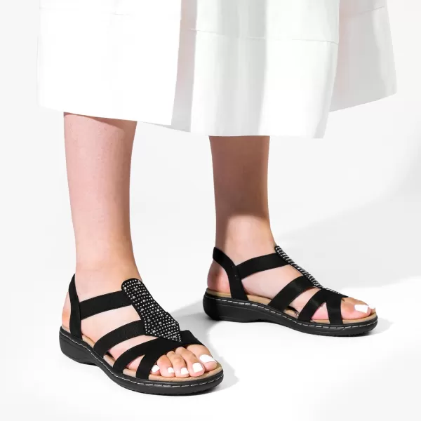 imageDREAM PAIRS Womens Comfortable Arch Support Dressy Flat Sandals Elastic Open Toe Walking Sandals for SummerBlack